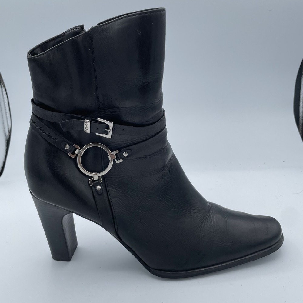 Harley-Davidson Harness Ring 84333 Womens 8.5 M Biker Boots Black Leather Bootie - Picture 2 of 14